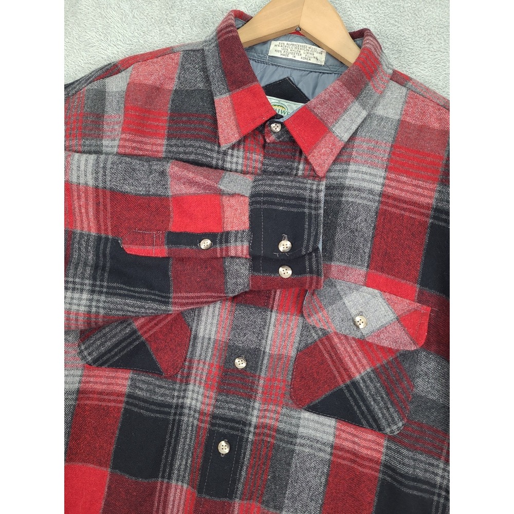 Vintage Northwest Territory Mens XL Quilted Wool Blend Flannel Shirt Red Plaid